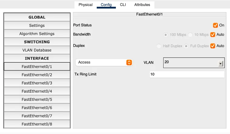 VLAN port assignment in the Config tab